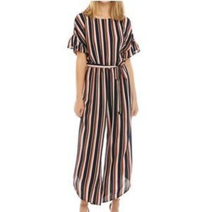 NWT As You Wish, Juniors Size M, Flutter Sleeve Jumpsuit, Navy Striped